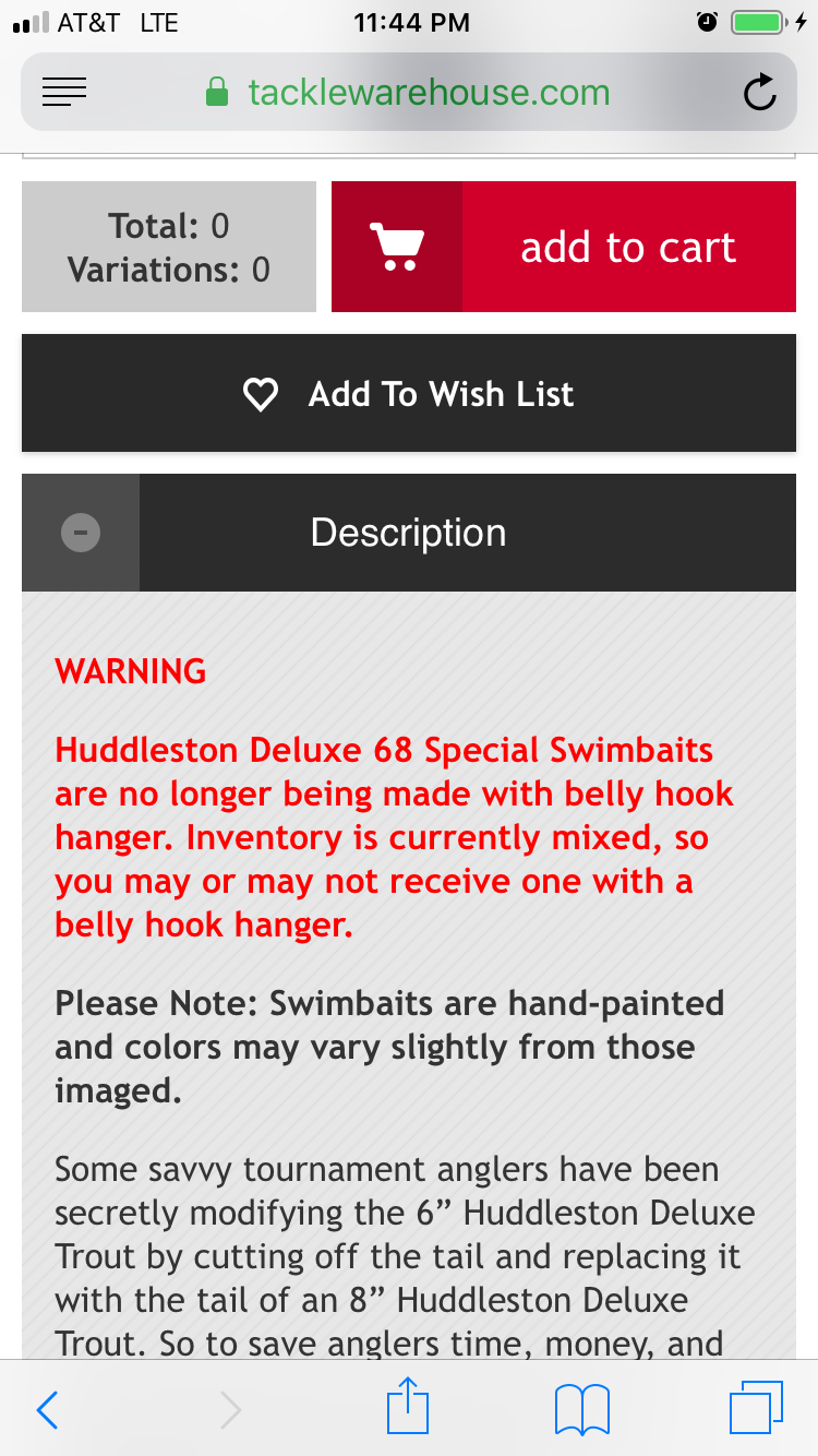 Huddleston 68, no bottom hook hanger?? - The Underground - Swimbait  Underground