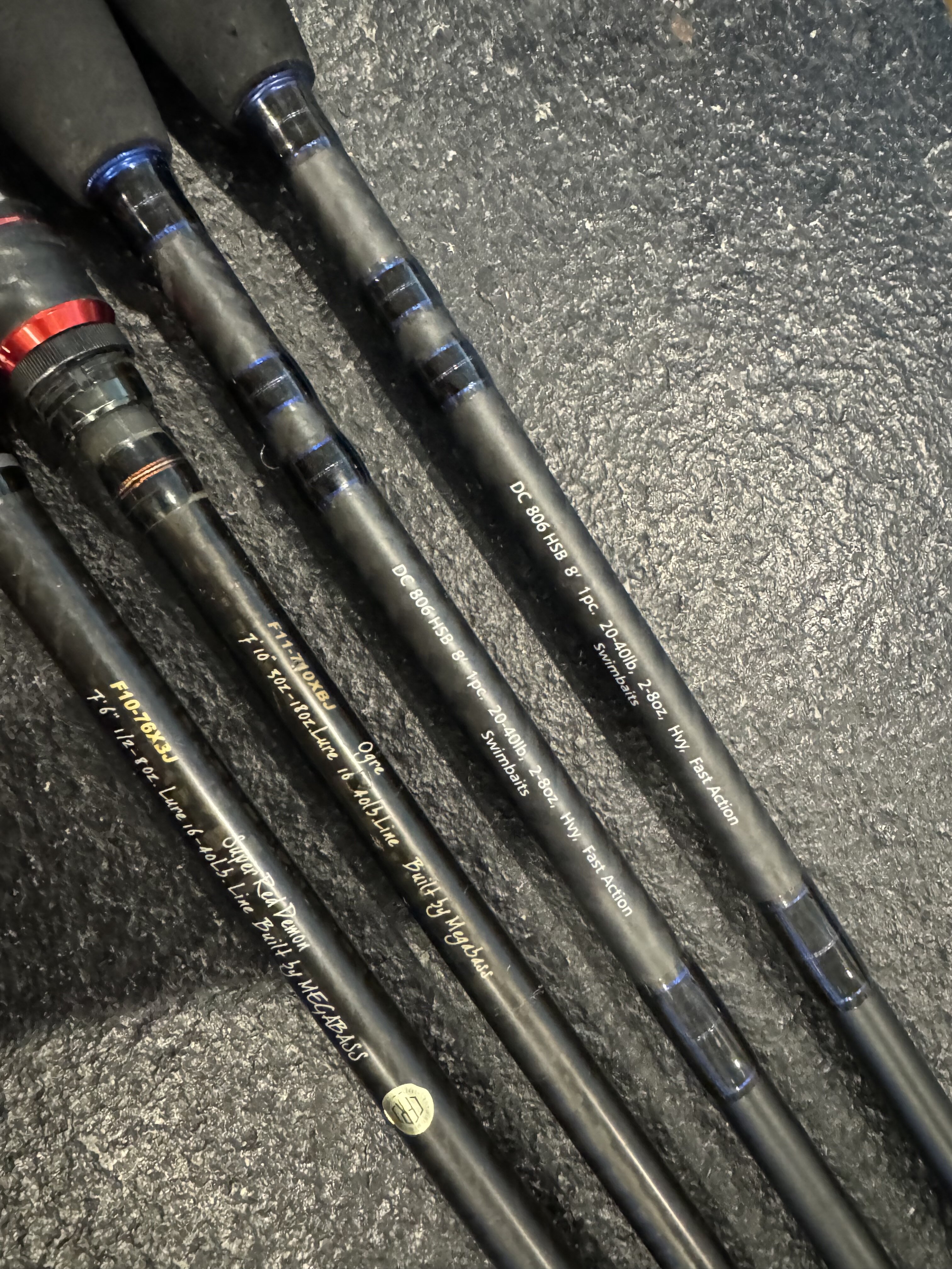 FS Dobyns and Megabass Rods 806, Ogre and Super Red Demon - Black